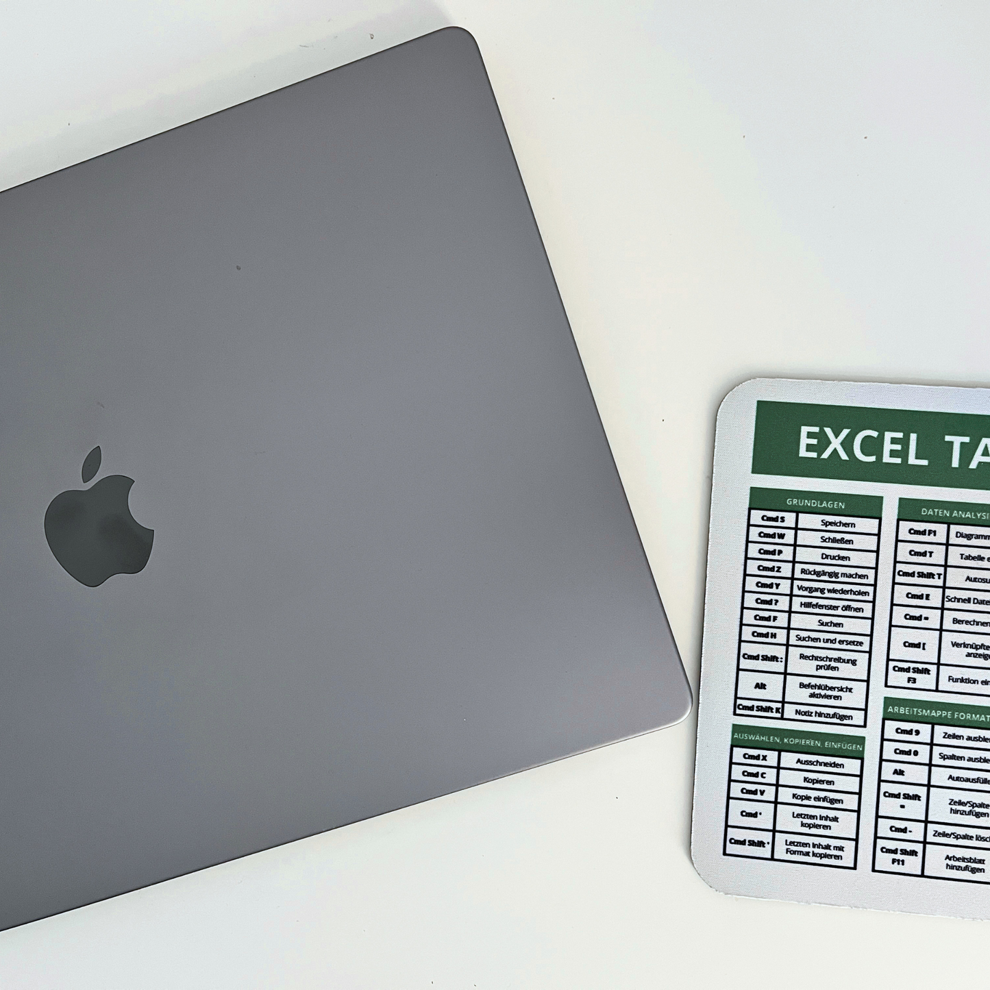 Mauspad mit Tastenkombinationen für Excel (Mac)