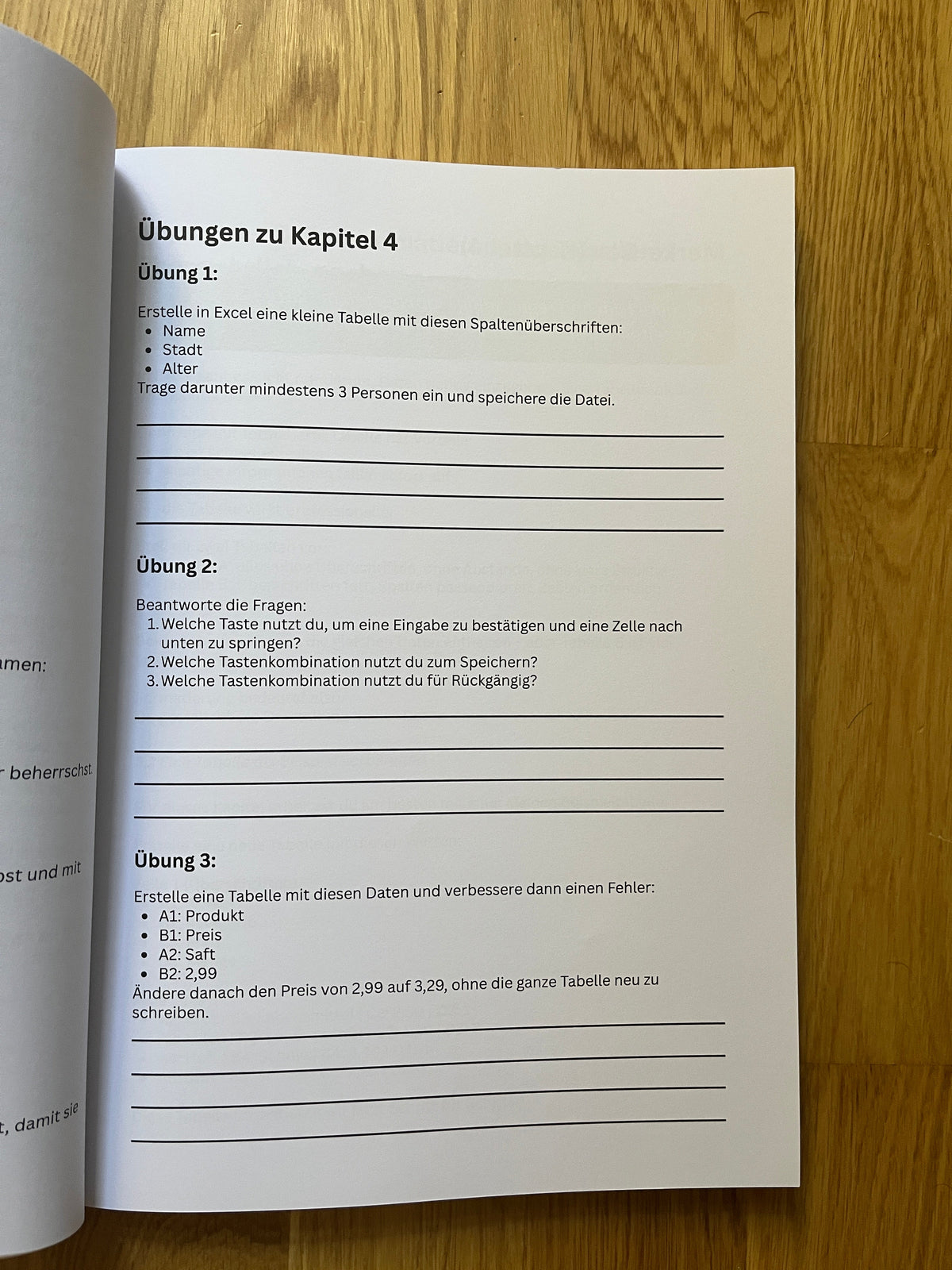 Übungsuafgaben im Buch Excel für Anfänger von den Excel.Profis
